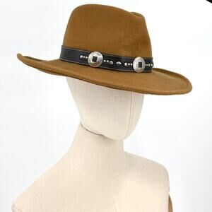 Vintage Y2k Peruvian Connection Warm Brown Wool Western Silver Concho Cowboy Hat